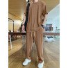 Mens Pleated Round Neck T-shirt Shorts Set