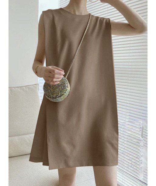 Solid Keyhole Back Sleeveless Crew Neck Casual Dress