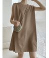 Solid Keyhole Back Sleeveless Crew Neck Casual Dress