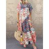 Floral Print Patchwork Short Sleeve A-line Plus Size Dress
