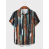 Mens Colorful Striped Print Lapel Holiday Short Sleeve Shirts