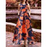 Women Floral Print High Low Hem Sleeveless Dress