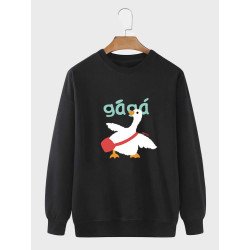 Mens Cartoon Duck Letter Print Crew Neck Pullover Sweatshirts