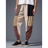 Mens Color Block Patchwork Casual Drawstring Waist Pants