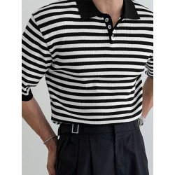 Mens Japan Striped Pattern Knit Shirt