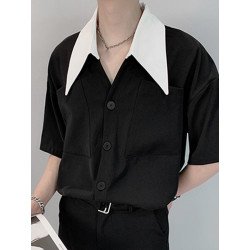 Mens Contrast Color Collar Short Sleeve Shirt