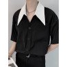 Mens Contrast Color Collar Short Sleeve Shirt