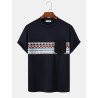 Mens Chevron Pattern Stitching Crew Neck Ethnic Short Sleeve T-Shirts