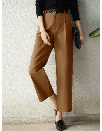 Solid Pocket Straight Leg Tailored Pants For Women