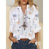 Floral Plant Print Half Button Texture Roll Up Sleeve Shirt