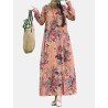 Floral Print O-neck Long Sleeve Maxi Cotton Dress