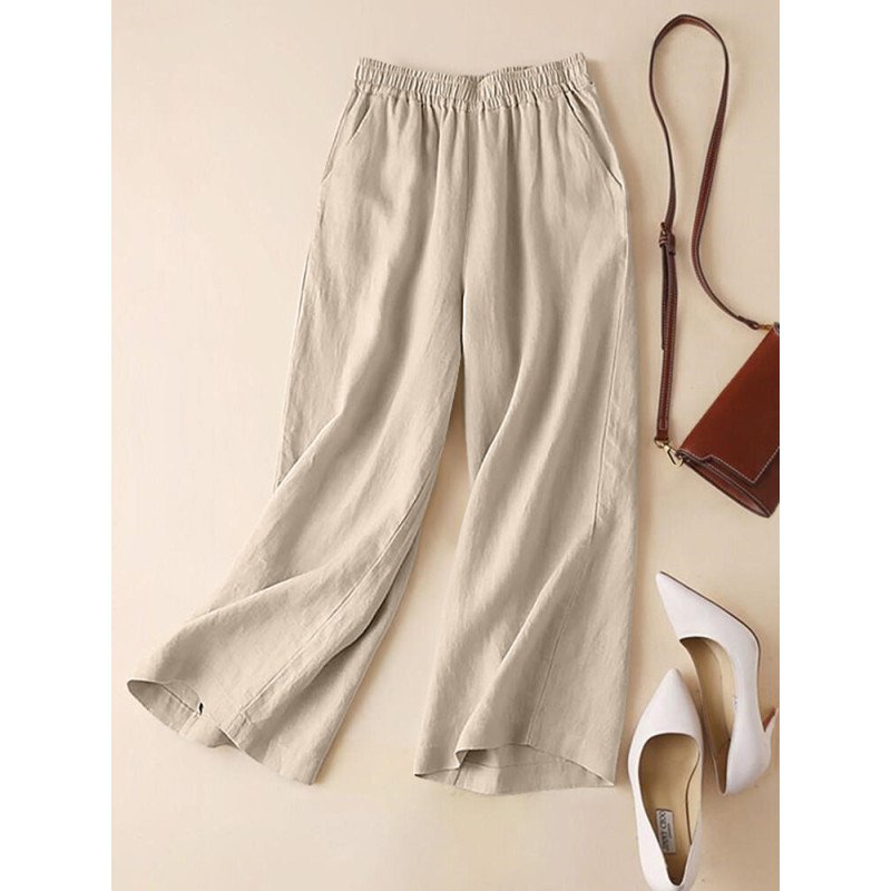 Solid Casual Pocket Wide Leg Pants For Women