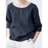 Women Solid Crew Neck 3/4 Sleeve Casual Blouse