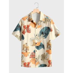 Mens Allover Tropical Plant Print Hawaiian Vacation Short Sleeve Shirts