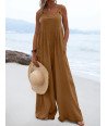 Women Solid Cotton Wide Leg Loose Jumpsuit With Pocket