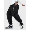 Mens Monochrome Rose Japanese Print Drawstring Waist Street Cuffed Sweatpants