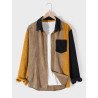 Mens Color Block Patchwork Chest Pocket Corduroy Long Sleeve Shirts