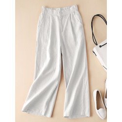 Women Solid Zip Pocket Casual Wide Leg Pants