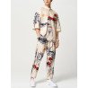 Mens Print Pocket Half Sleeve Two Pieces Suit