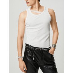Mens Diagonal Strap Solid Color Casual Ribbed Tank