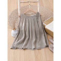 Women Plain Texture Tie Shoulder Cotton Sleeveless Tank Top