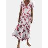 Women Allover Floral Print V-neck Short Sleeve Dress