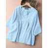 Women Solid Seam Detail V-Neck Cotton Loose Blouse