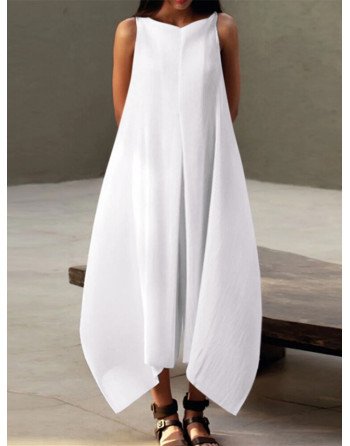 Solid Sleeveless Crew Neck Keyhole Back Maxi Dress