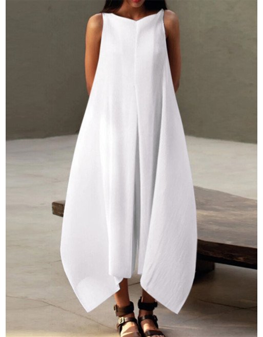 Solid Sleeveless Crew Neck Keyhole Back Maxi Dress