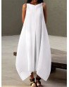 Solid Sleeveless Crew Neck Keyhole Back Maxi Dress