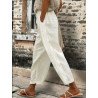 Women Side Lace Splice Cotton Casual Cropped Pants