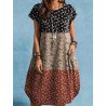 Women Ditsy Floral Print Patchwork Crew Neck Short Sleeve Dress