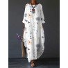 Women Allover Floral Plant Print Crew Neck 3/4 Sleeve Dress