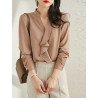 Solid Ruffle Stand Collar Long Sleeve Blouse For Women