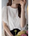 Lace Ruffle Sleeve Crew Neck Solid Casual Blouse