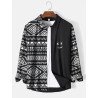 Mens Monochrome Geometric Smile Face Print Lapel Long Sleeve Shirts
