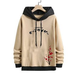 Mens Letter Floral Print Loose Contrast Drawstring Hoodies