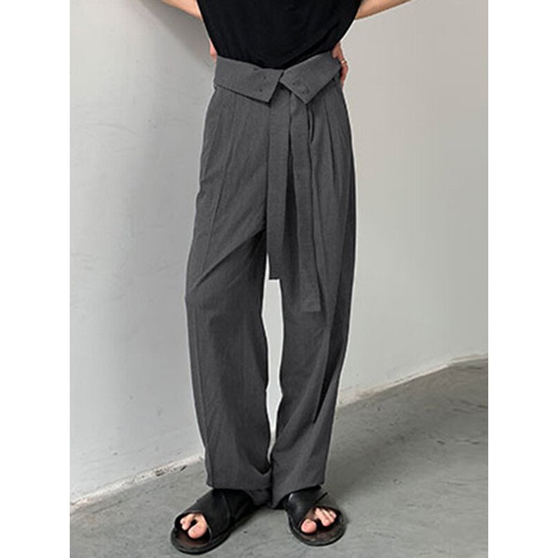 Mens Japan High Waist Solid Pants With Belt