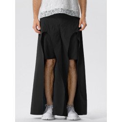 Mens Solid Layered Split Design Wide Leg Pants