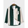 Mens Smile Embroidered Patchwork Corduroy Long Sleeve Shirts
