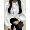 Solid Pleated Shoulder Long Sleeve Pearl Button Lapel Shirt