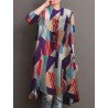 Contrast Color Geometric Print Stand Collar Shirt For Women