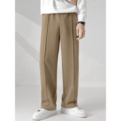 Mens Pleated Solid Casual Straight Pants
