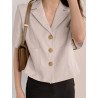 Solid Button Lapel Short Sleeve Women Casual Blazer