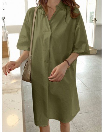 Solid Lapel Half Sleeve Casual Dress