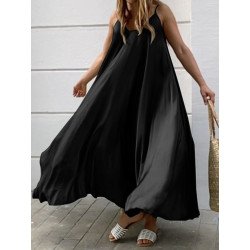 Solid Backless Adjustable Strap Sleeveless Casual Maxi Dress