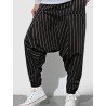Mens Striped Loose Drop Crotch Drawstring Waist Pants