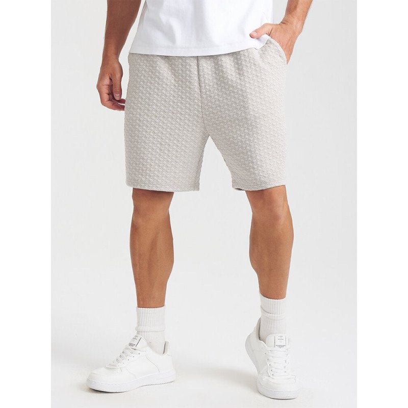 Mens Geometric Pattern Textured Preppy Mid Length Drawstring Shorts