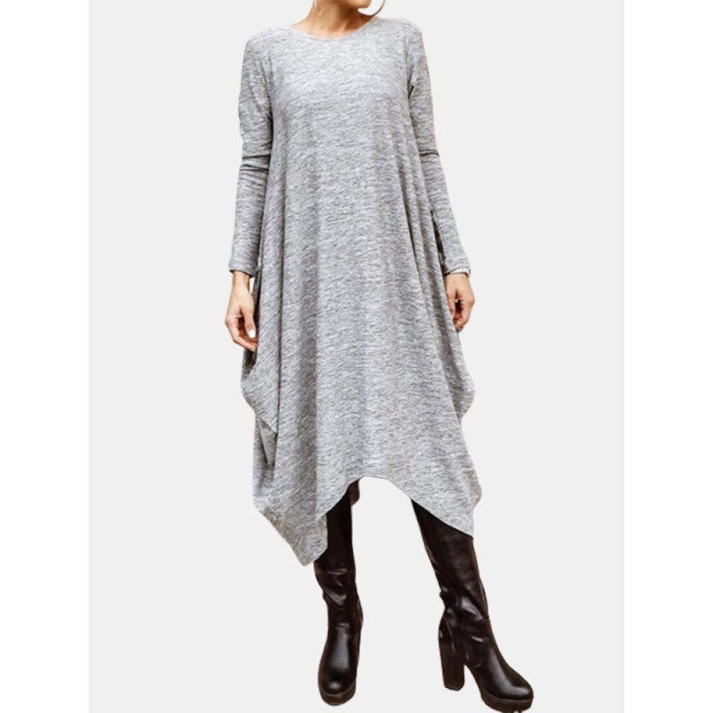 Drop Solid Color Irregular Plus Size Casual Dress