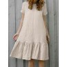 Women Solid Ruffle Hem Short Sleeve Vintage Dress